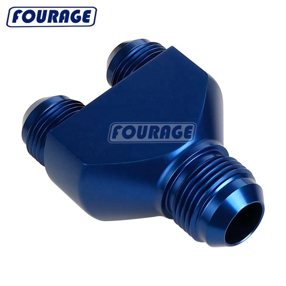 Fourage Aluminum 3 Ways Fuel Line Hose Splitter Male AN to 2 x AN Male Flare Y Block Fitting