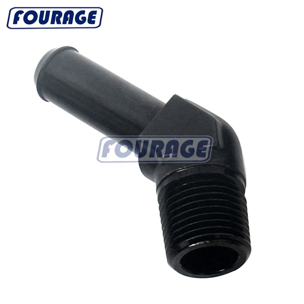 CNC Car Part 45 Degree Aluminum Push On Hose Barb Fitting Male NPT to Hose Barb Adapter