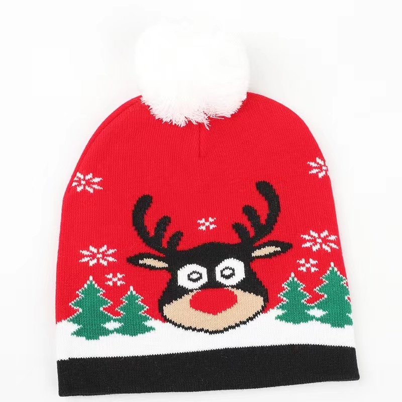 OEM cute knitting machine Christmas hat custom knit winter hat women knit hats beanie with pom pom