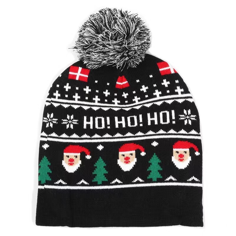 OEM cute knitting machine Christmas hat custom knit winter hat women knit hats beanie with pom pom