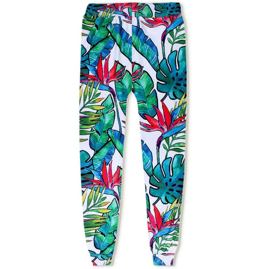 Hawaiian coconut tree print pullover jogging pants sport sweat suit with drawstring pocket sublimated print polyester tracksuit