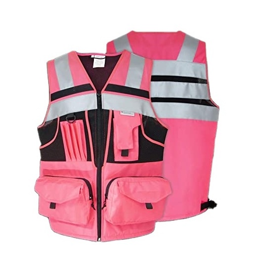 Hi Vis Reflective 4 poc Vests, High Visibility Safety Zip-Up Vests, Hi Viz Emergency & Safety Jacket with neon reflective strips