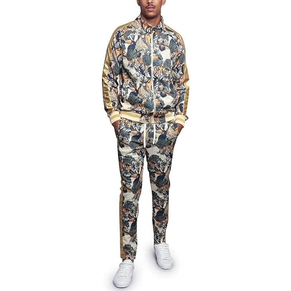 High Quality Casual Men Track Suit Two Pieces Jacket Zip Up Men Jogger Sets Polyester Fleece Slim Fit Sublimated Print Tracksuit