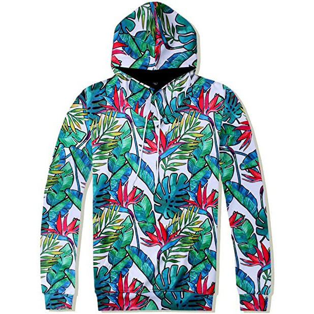 Hawaiian coconut tree print pullover jogging pants sport sweat suit with drawstring pocket sublimated print polyester tracksuit