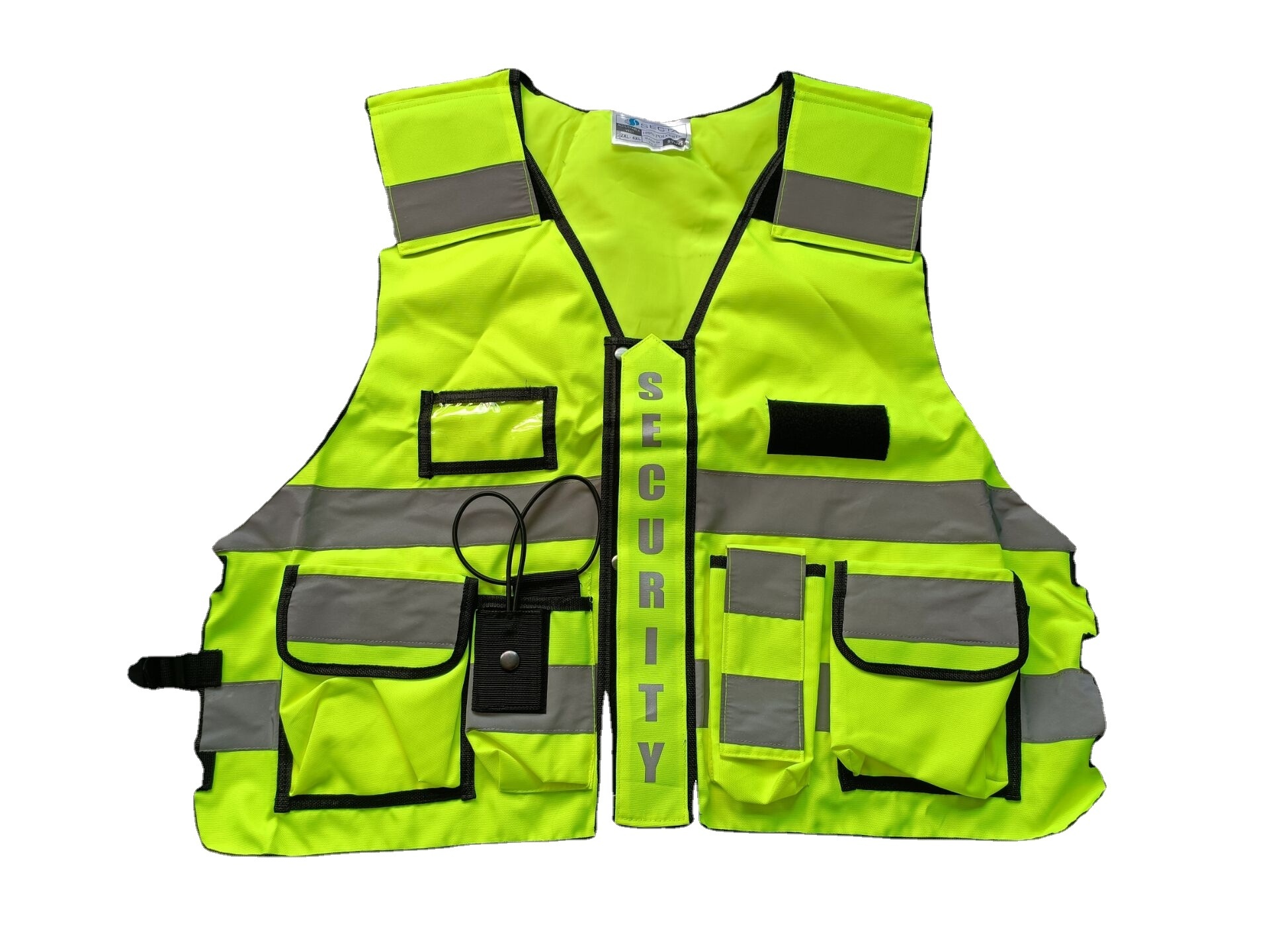 Hi Viz Vis Vest High Visibility Zip Vests 2 Band Reflective Security Work Contractor Safety Mobile Phone Pocket ID Holder