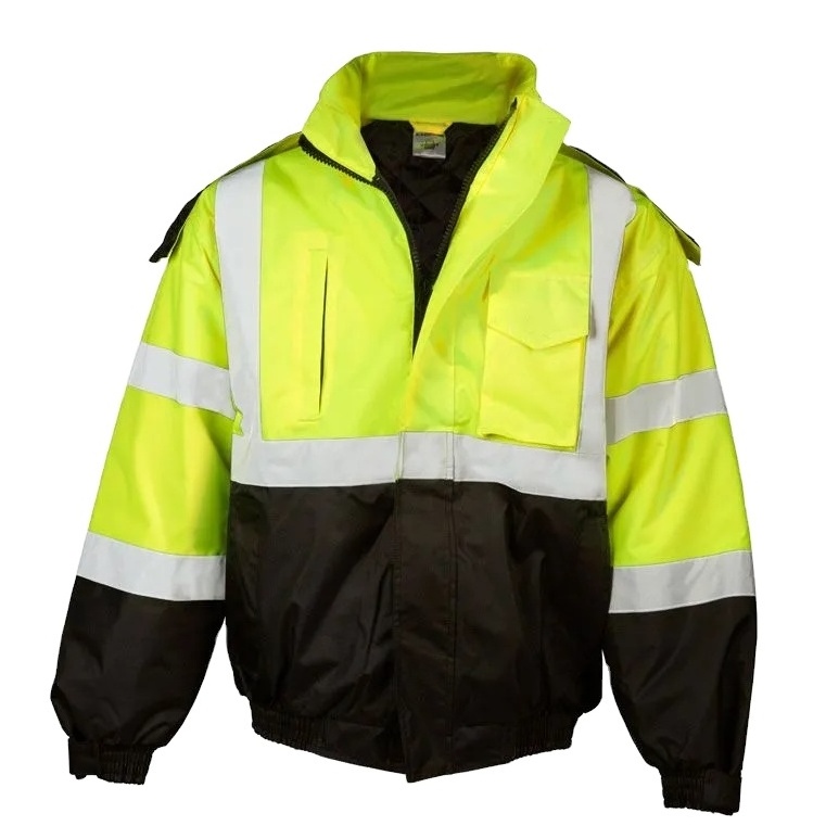 Premium Supply Yellow / Black High Visibility Security Reflective Safety Hi Vis Bomber Winter Jacket