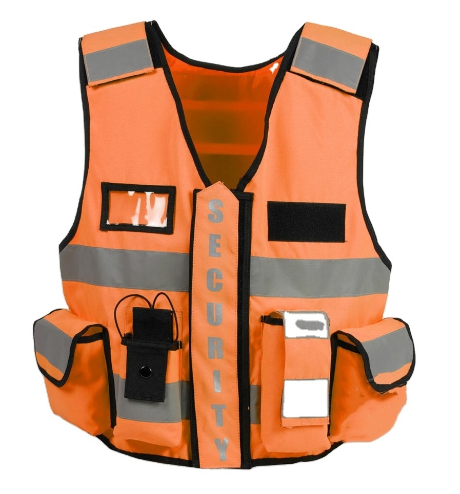 Hi Viz Vis Vest High Visibility Zip Vests 2 Band Reflective Security Work Contractor Safety Mobile Phone Pocket ID Holder