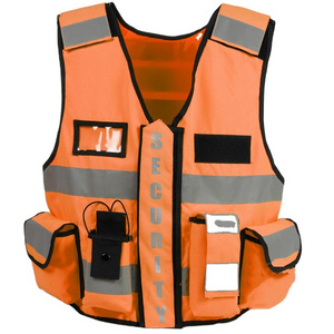 Hi Viz Vis Vest High Visibility Zip Vests 2 Band Reflective Security Work Contractor Safety Mobile Phone Pocket ID Holder