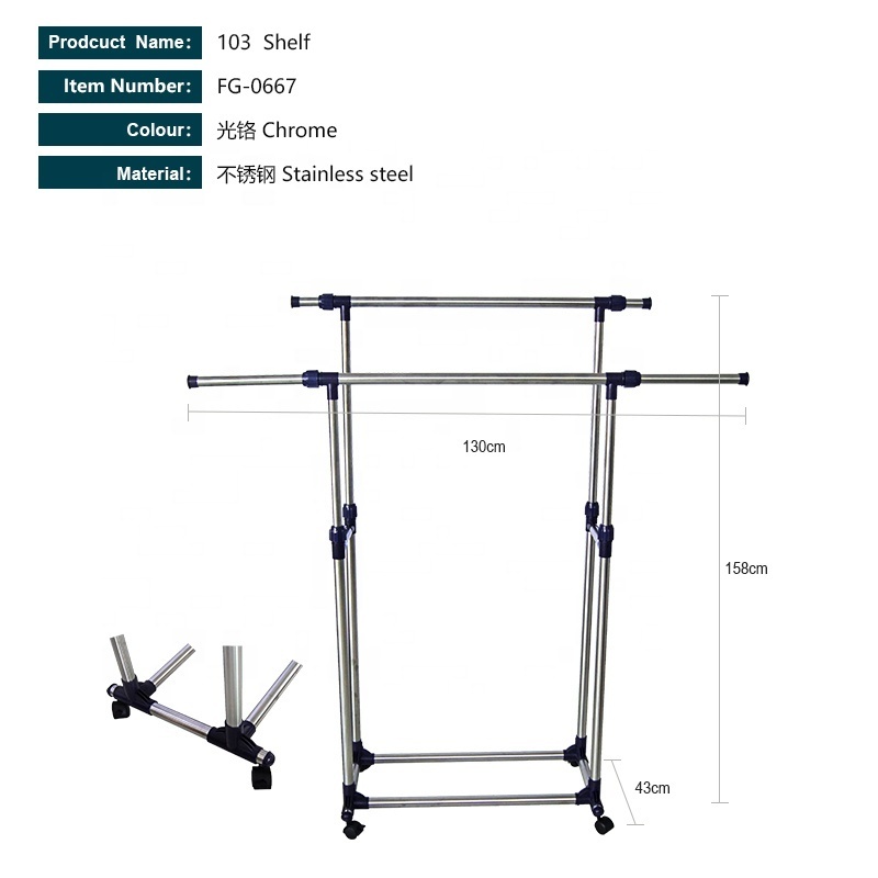 Double Clothes Coat Rail Garment Dress Hanging Display Stand On Wheels