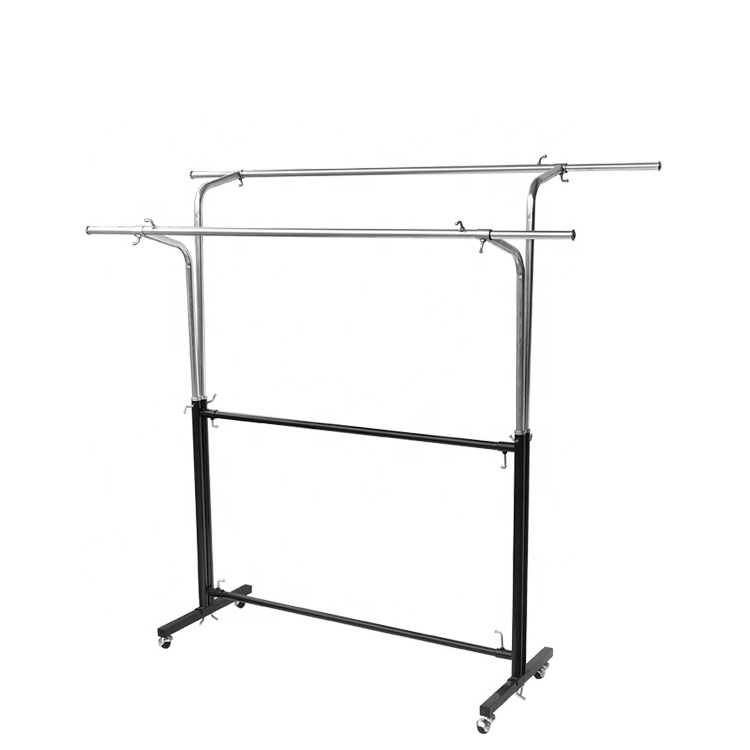 Rolling Double Bar Display Rack for Clothing