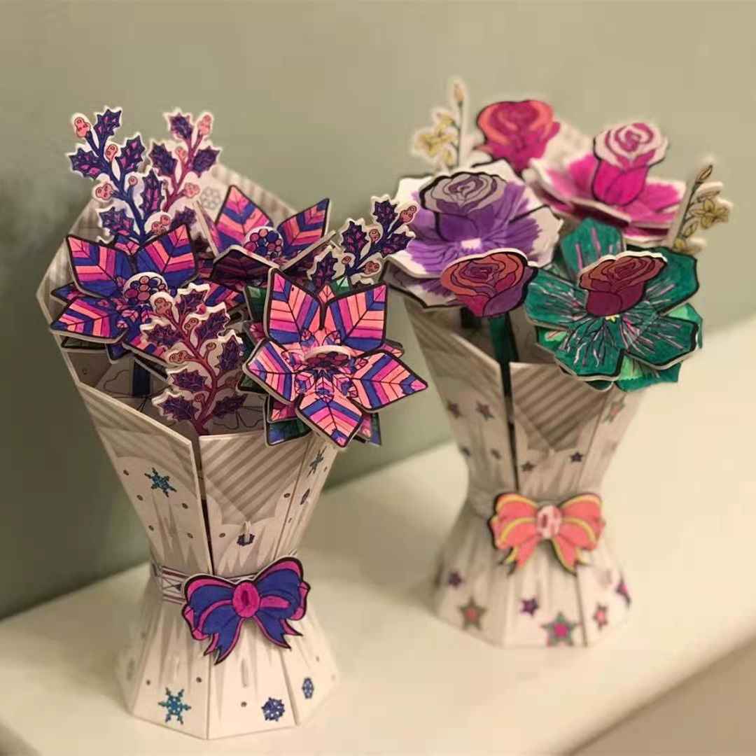 3D  DIY Art Craft Flower Model Kit 3D Paper Puzzle Hand Spliced Flower Bouquet for mother's day gift