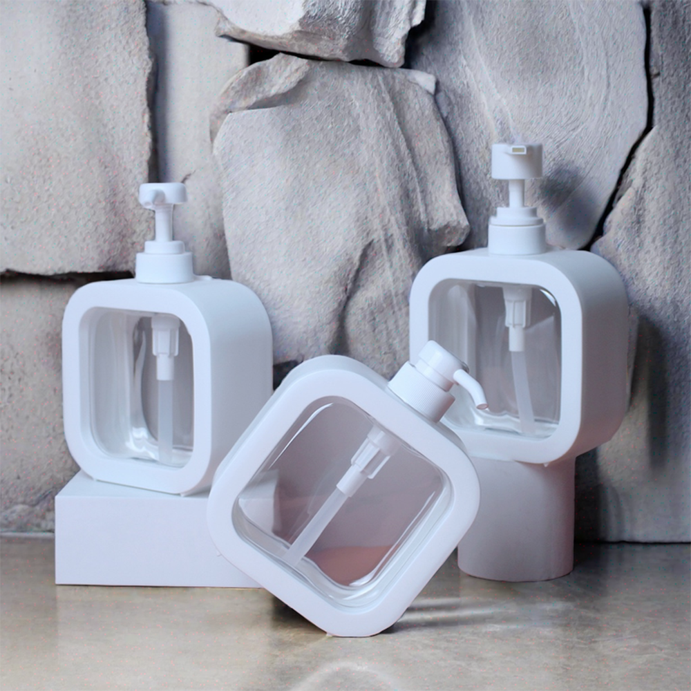 factory wholesale frosted cosmetics packaging containers 300ml 500ml empty white square plastic shampoo bottle for lotion pump