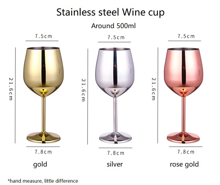 Custom 220ml Stemmed Stainless Steel Metal Wine Glasses Goblet, Silver Elegant Rose Gold Drinkware for Champagne and Cocktails