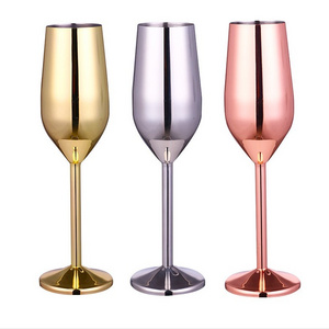 Custom 220ml Stemmed Stainless Steel Metal Wine Glasses Goblet, Silver Elegant Rose Gold Drinkware for Champagne and Cocktails