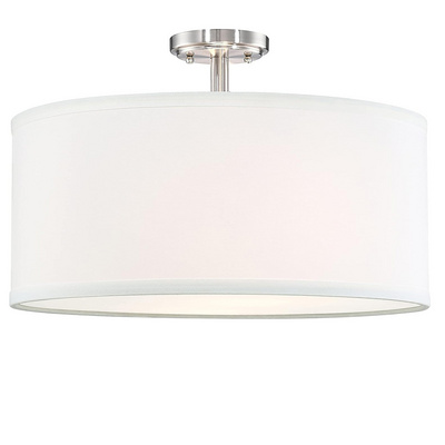 Chandelier with White Fabric Drum Shade Semi-Recessed Living Room Bedroom Ceiling Lighting Brushed Nickel Finish