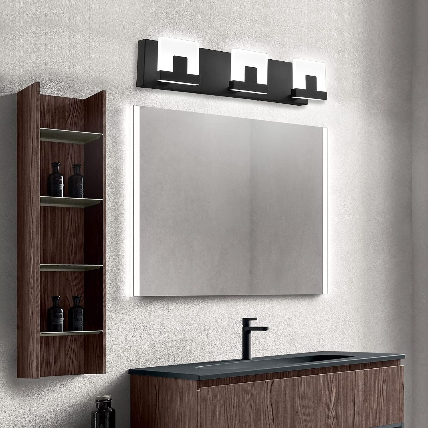 LED Vanity Lighting 3-Light 24W Acrylic Matte Black Bathroom Vanity Wall Lamp Modern 20