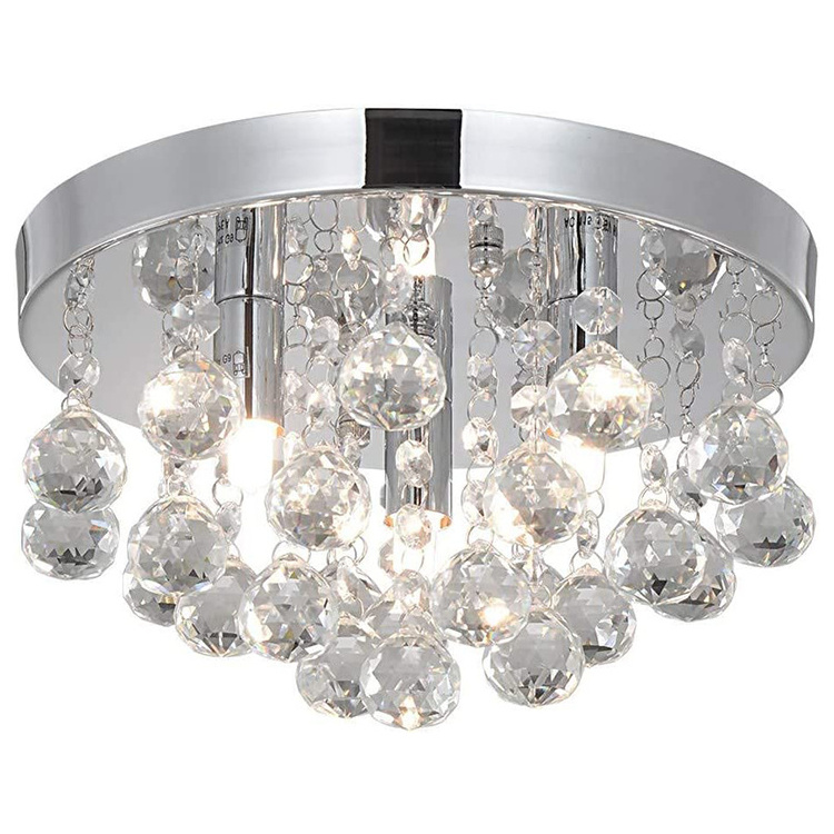 Modern Round Crystal Ceiling Light Flush Mount Small Chandelier, Silver Modern Ceiling Lamps Fixture