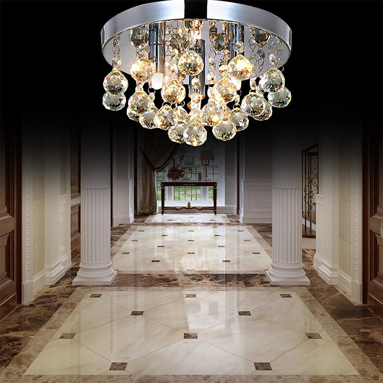 Modern Round Crystal Ceiling Light Flush Mount Small Chandelier, Silver Modern Ceiling Lamps Fixture