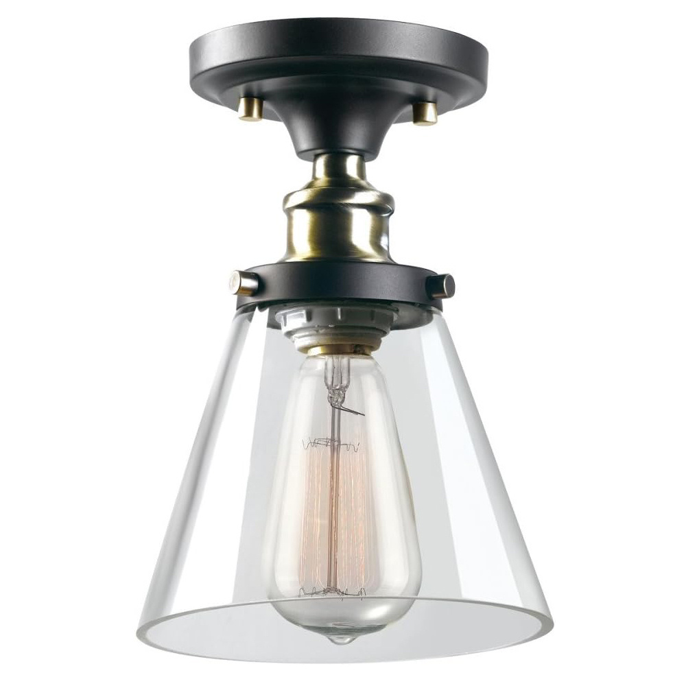 Ceiling light single lamp recessed ceiling lighting fixture with clear glass shade and satin finish chrome/antique brass