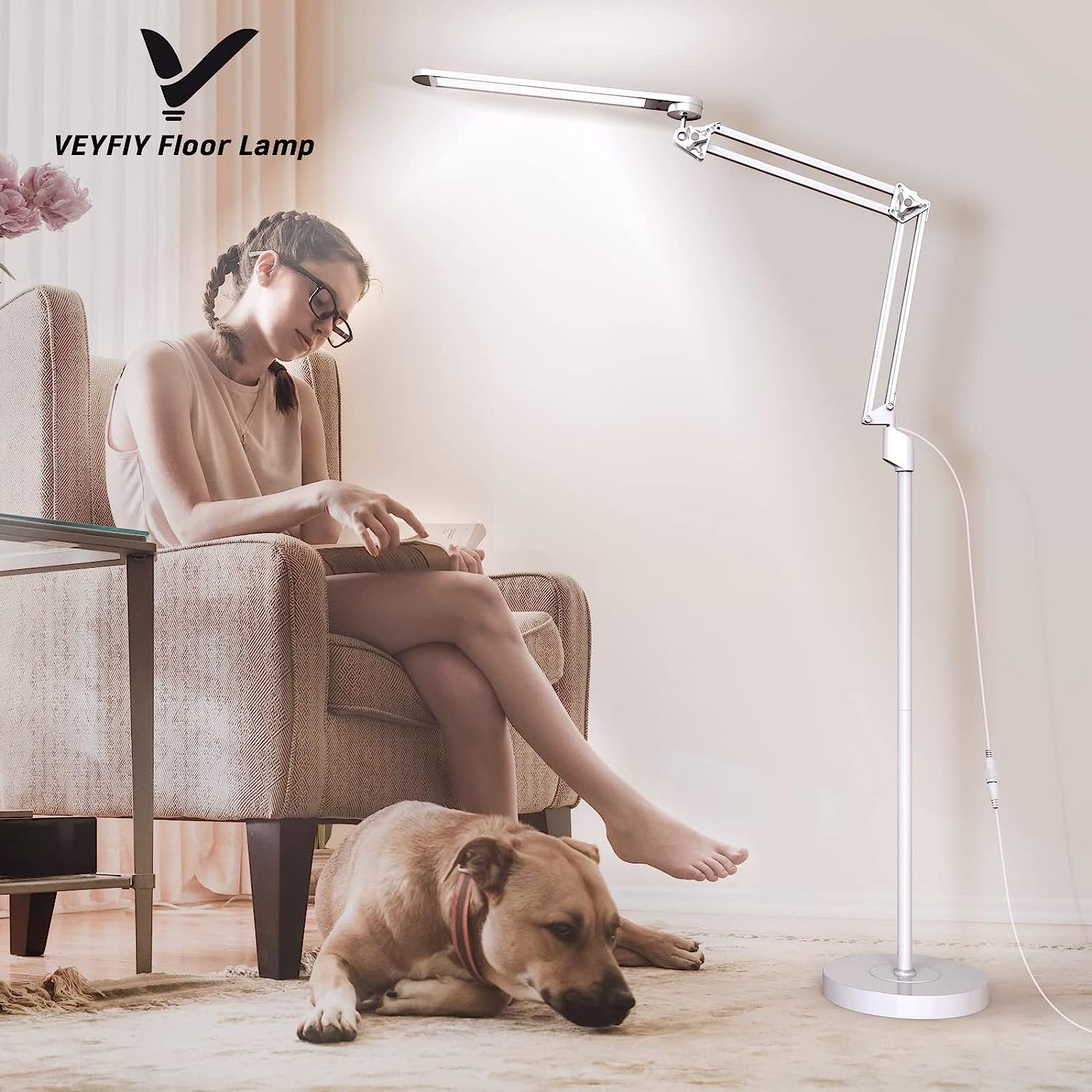 Floor Lamp 12W Swing Arm Vertical Indoor Lighting Adjustable Swing Arm For Office Lighting