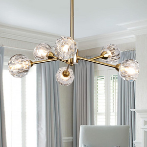 Mid Century Crystal Chandelier 6 Light Sources Modern Brass Chandelier Ceiling Light Fixture For Dining Room Bedroom Living Room