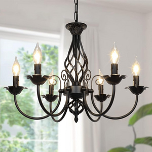 Vintage Industrial Chandelier Farmhouse Matte Black Candle Ceiling Lighting For Living Room Bedroom Kitchen