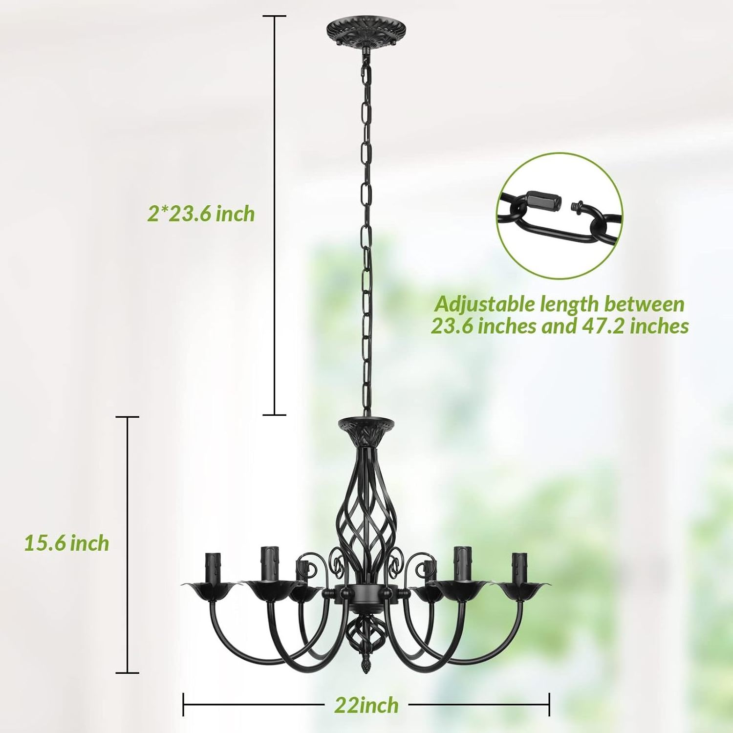 Vintage Industrial Chandelier Farmhouse Matte Black Candle Ceiling Lighting For Living Room Bedroom Kitchen