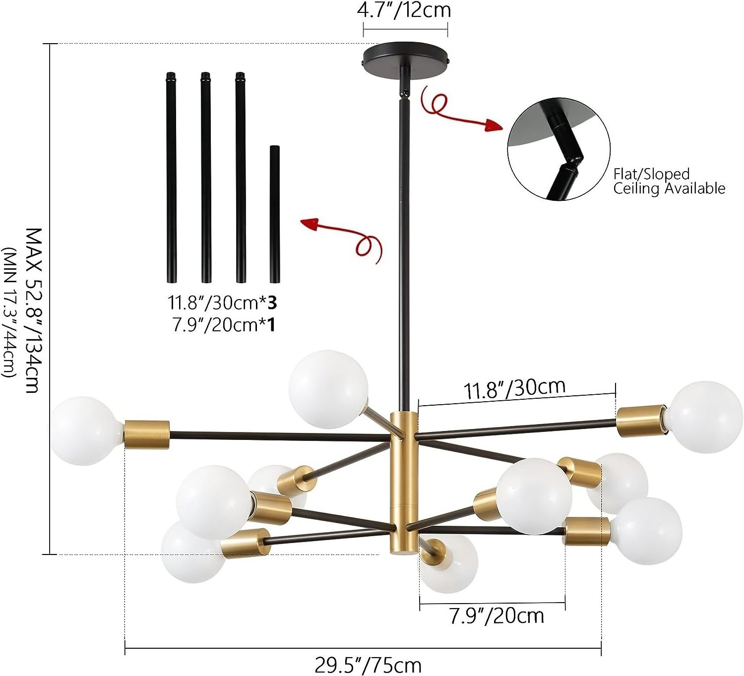 Mid Century Sputnik Pendant Ceiling Light Fixture Island Dining Room Lighting Adjustable Height For Kitchen Living Room Bedroom