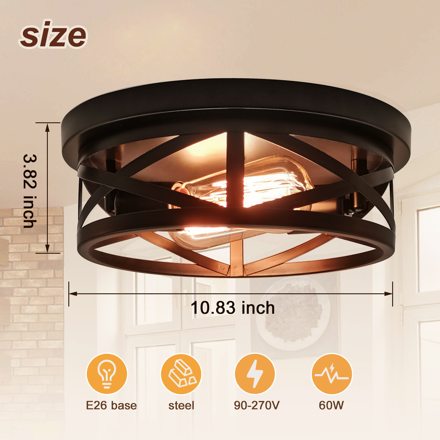 2 Light Recessed Ceiling Light Industrial Retro Matte Black Metal Cage Fixture Ceiling Bracket For Kitchen, Hallway, Bedroom