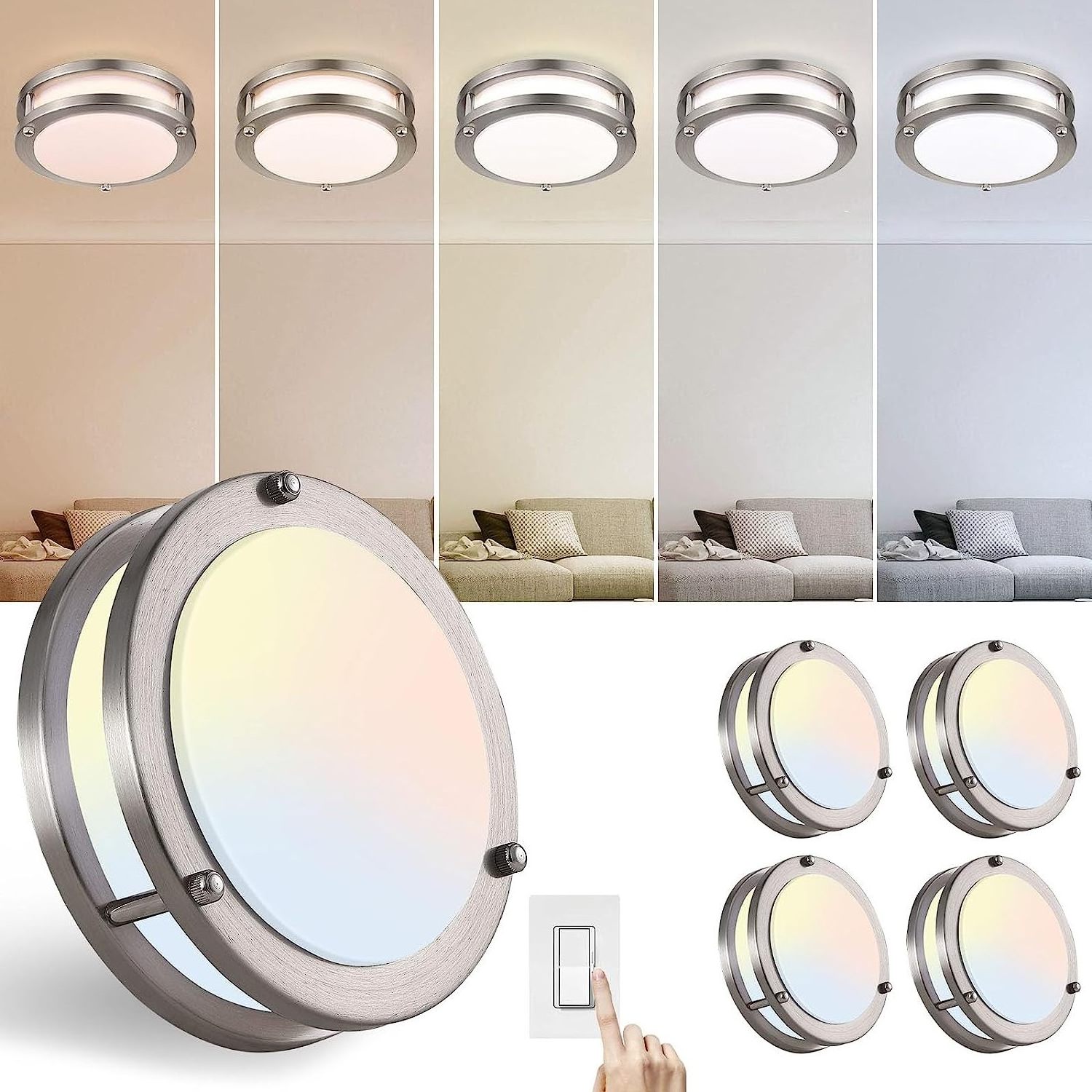 Round LED Ceiling Light Super Bright Daylight White Ceiling Lighting Dimmable Fixtures For Bedroom Kitchen Bathroom Hallway