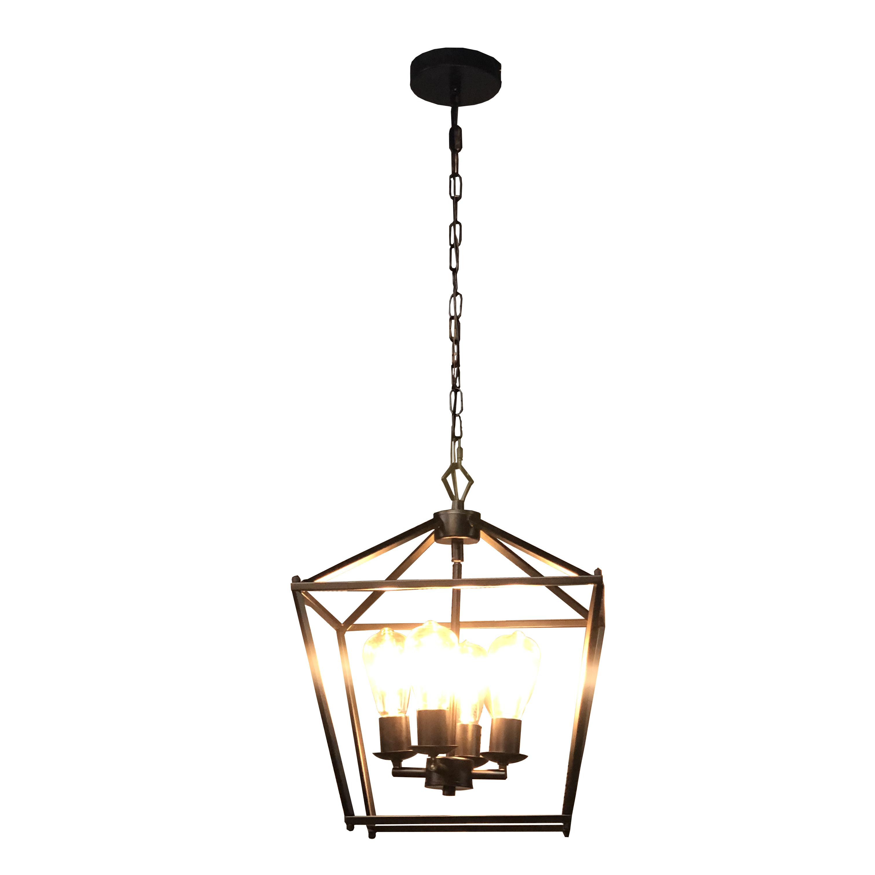 Industrial Retro 4 Light Pendant Black Square Farmhouse Metal Cage Hanging Lighting For Bedroom Living Room Hallway Dining Room