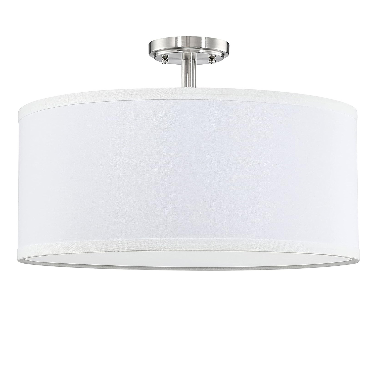 Chandelier with White Fabric Drum Shade Semi-Recessed Living Room Bedroom Ceiling Lighting Brushed Nickel Finish