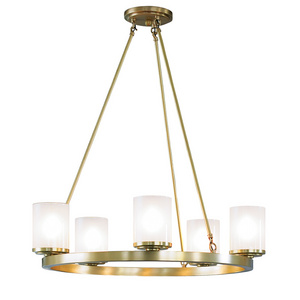 5 Lamp Brushed Gold Chandelier White Fabric Metal Light Fixtures Modern Indoor Living Room Decorative Lights