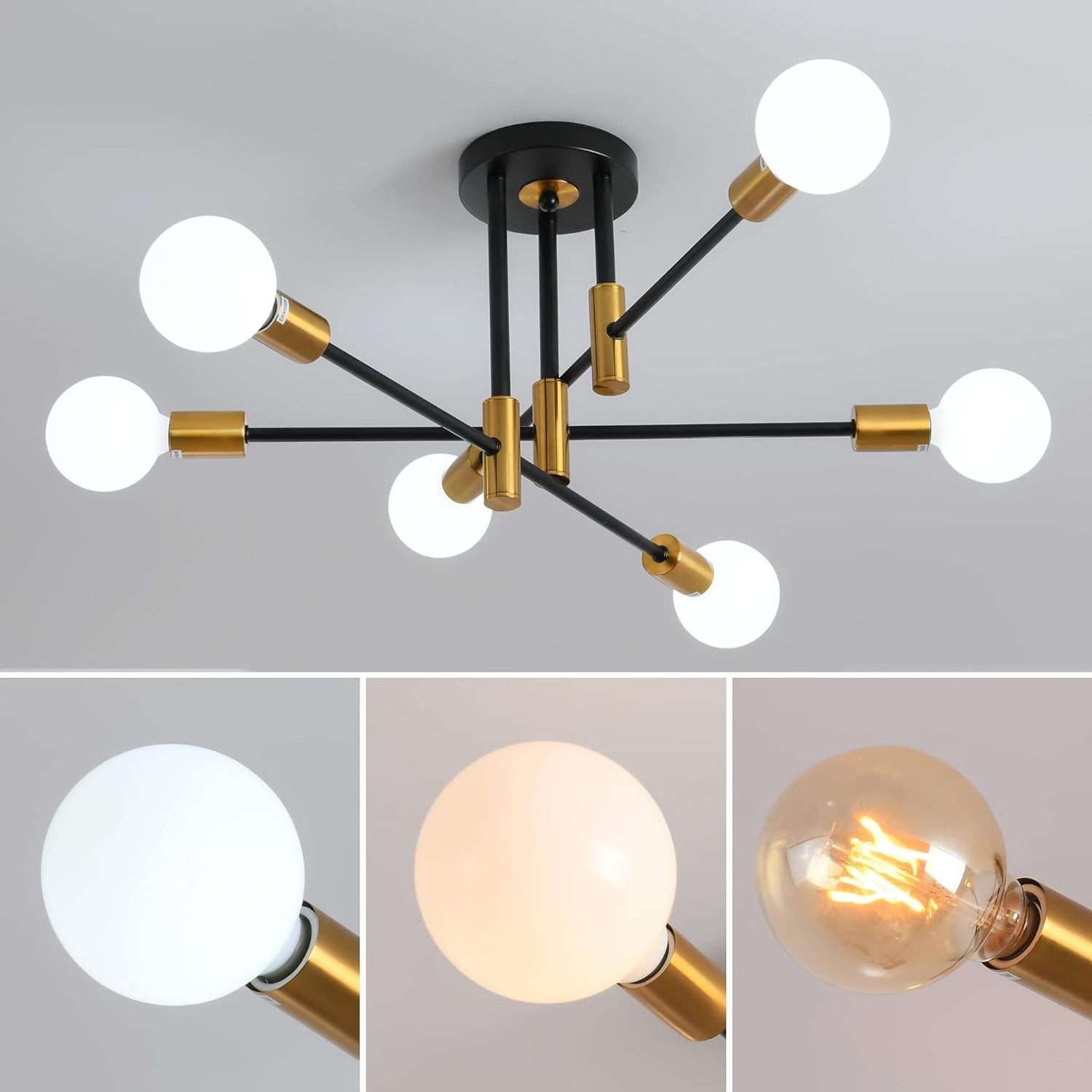 Mid Century Modern Chandelier Semi Recessed Ceiling Lighting For Dining Room Bedroom Living Room Hallway