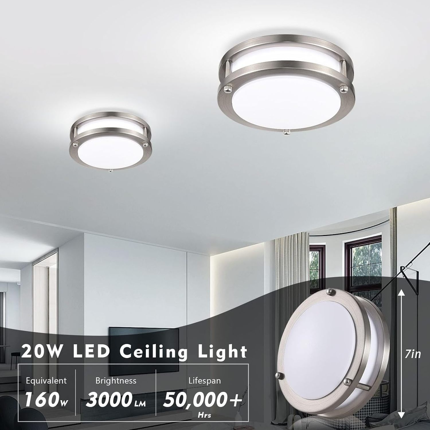 Round LED Ceiling Light Super Bright Daylight White Ceiling Lighting Dimmable Fixtures For Bedroom Kitchen Bathroom Hallway