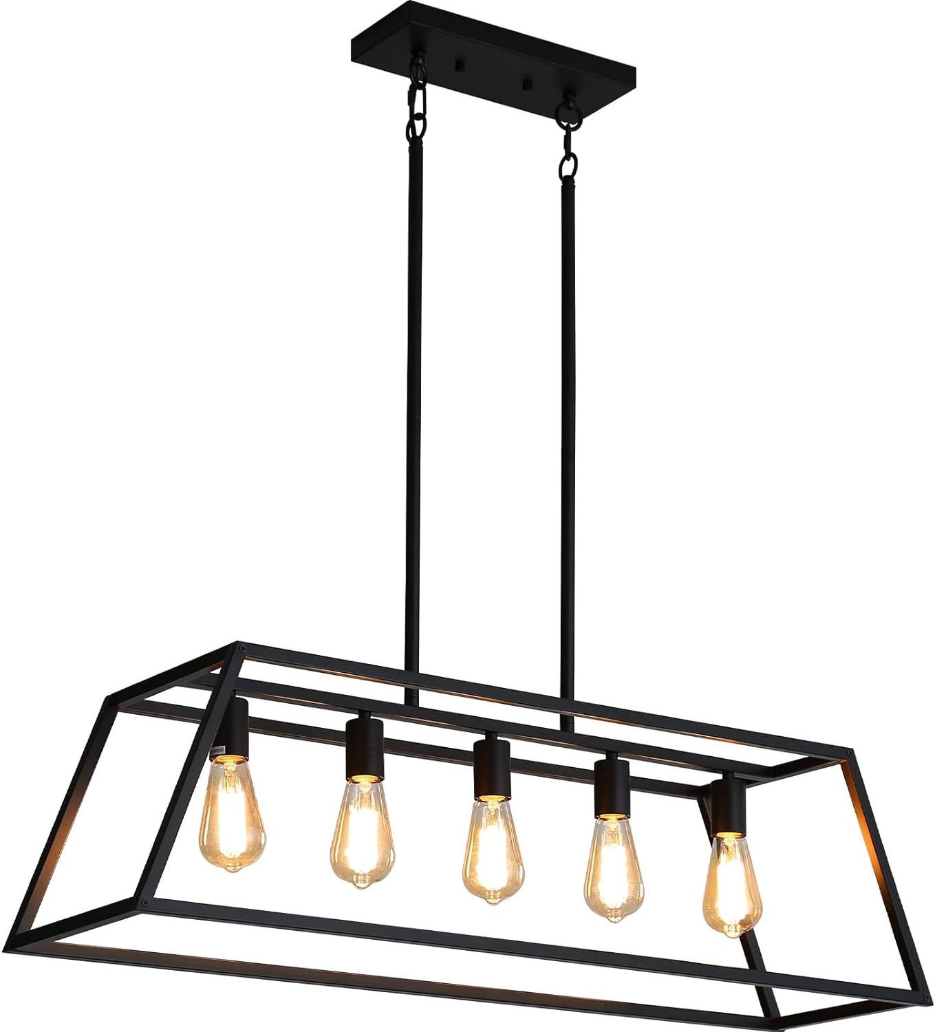 Black Kitchen Island Pendant 5 Lights Modern Industrial Linear Rectangular Farmhouse Lighting For Dining Kitchen Foyer