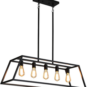 Black Kitchen Island Pendant 5 Lights Modern Industrial Linear Rectangular Farmhouse Lighting For Dining Kitchen Foyer