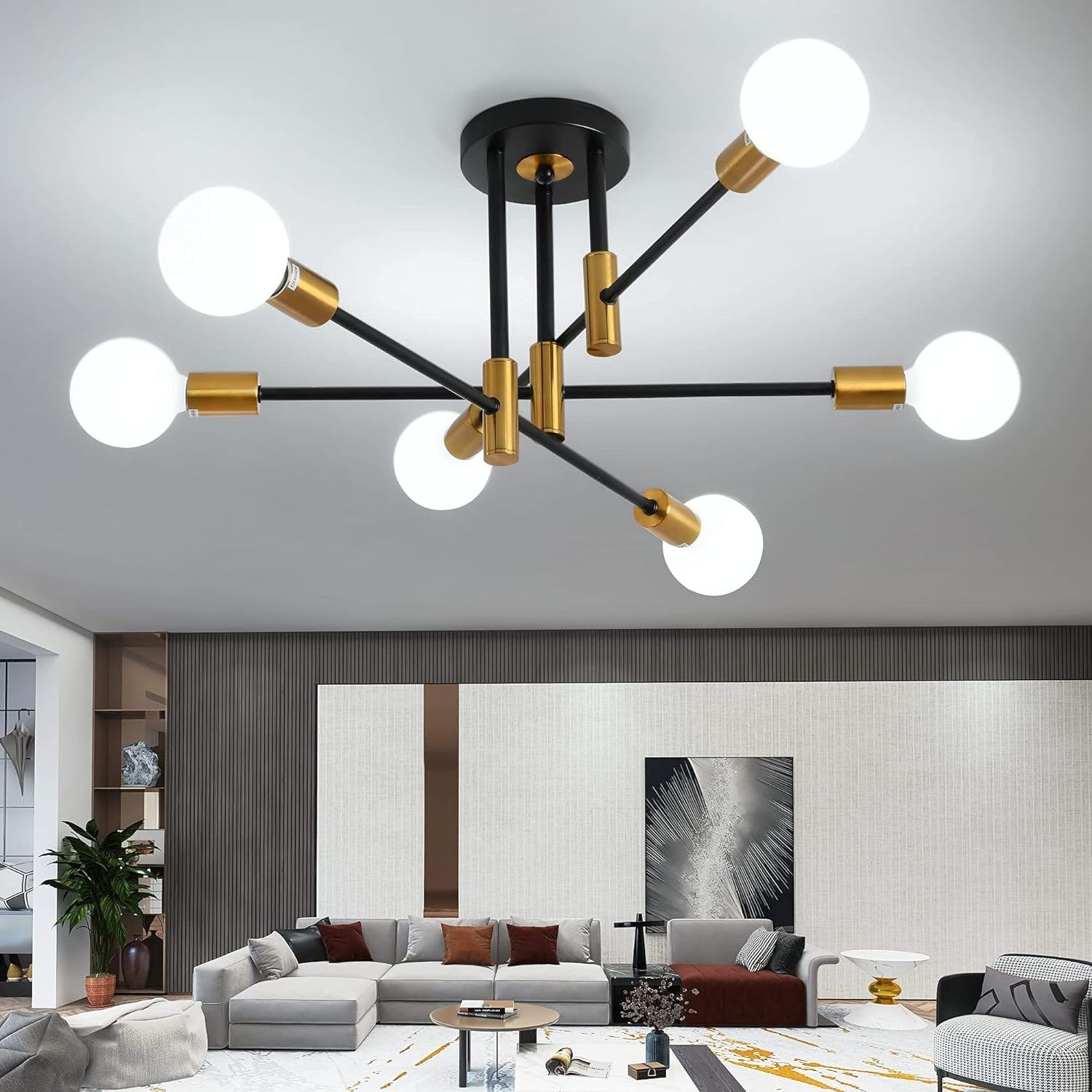 Mid Century Modern Chandelier Semi Recessed Ceiling Lighting For Dining Room Bedroom Living Room Hallway