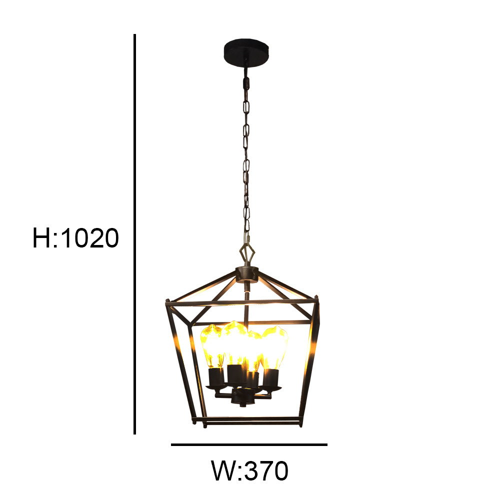 Industrial Retro 4 Light Pendant Black Square Farmhouse Metal Cage Hanging Lighting For Bedroom Living Room Hallway Dining Room