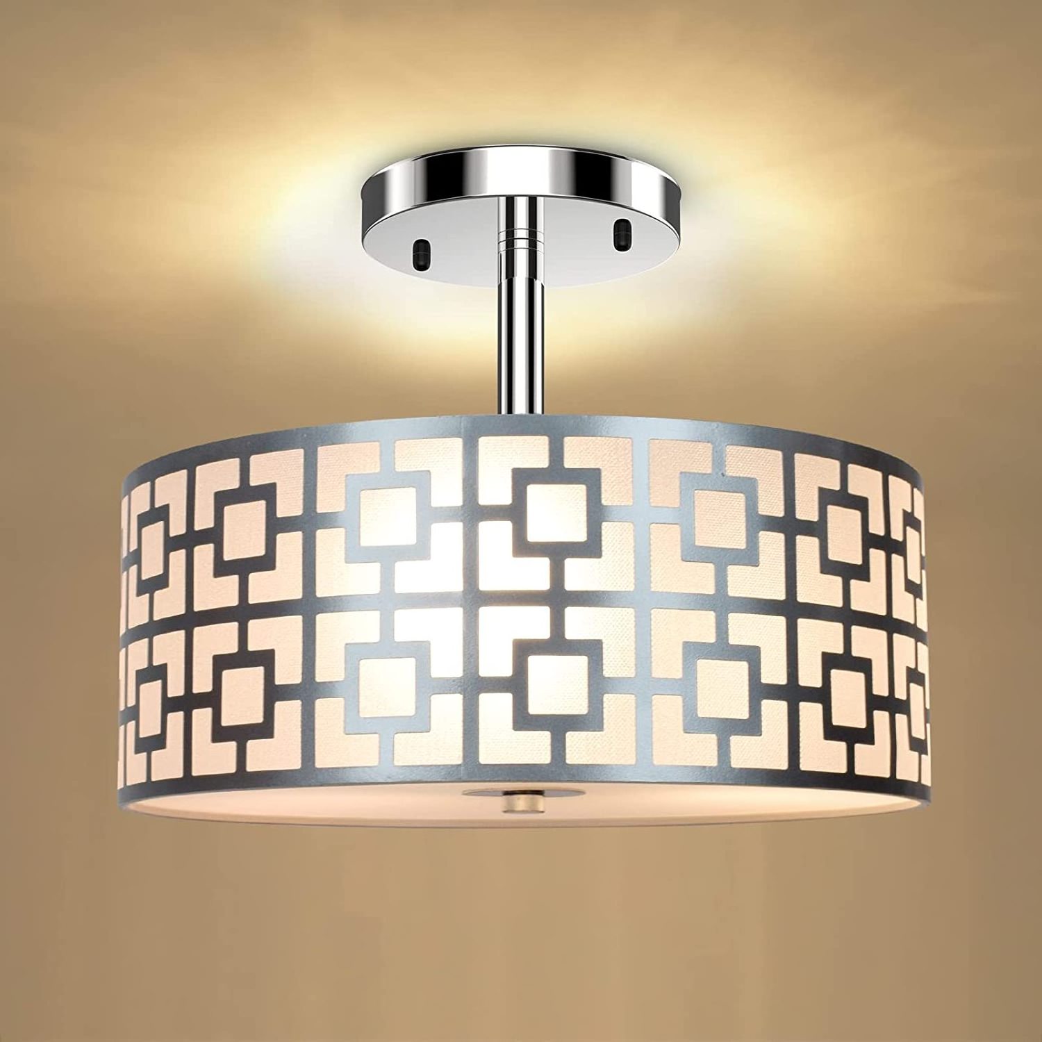 Modern Drum Pendant Light Round Fabric Ceiling Lighting Fixtures With White Fabric Shades Bedroom Living Room Kitchen