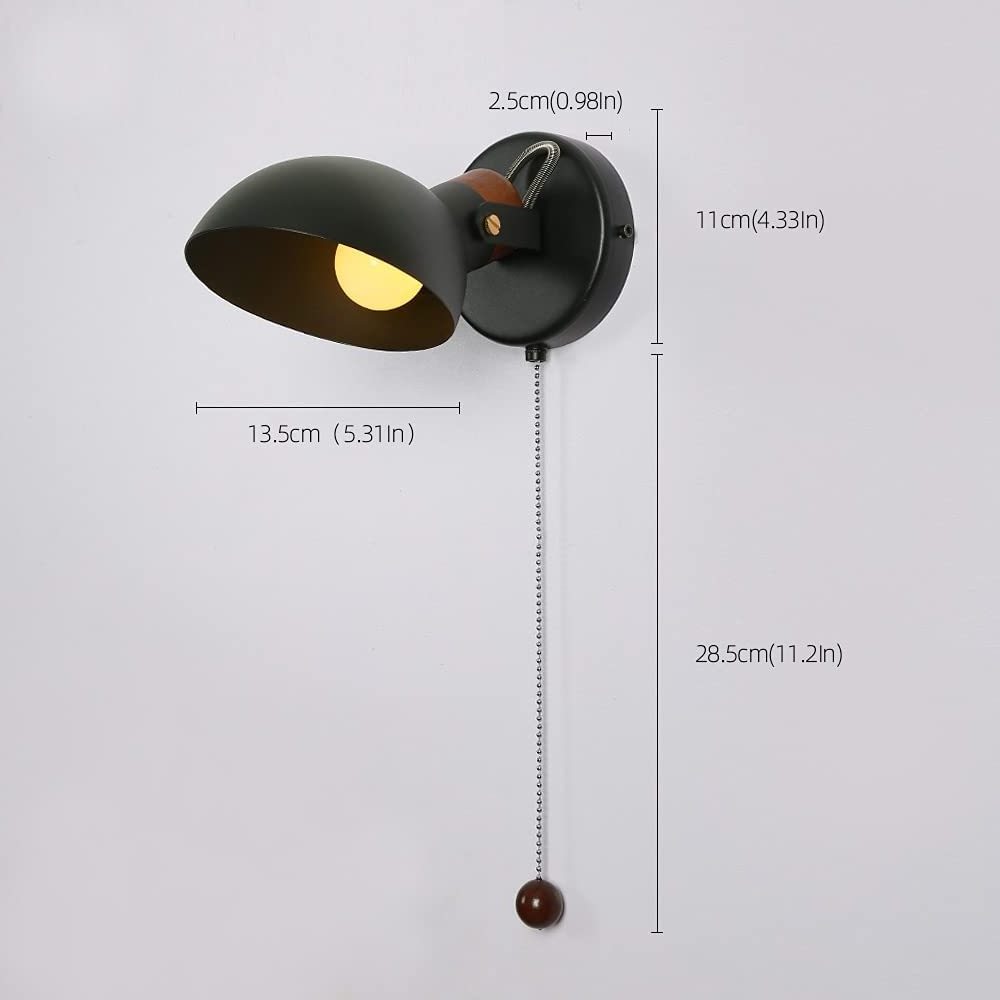 LED Wall Sconce Black Retro Adjustable Wall Lamp Sturdy Pull Chain Switch Cord Metal Lampshade 110V 5W E12 Indoor Light Fixture