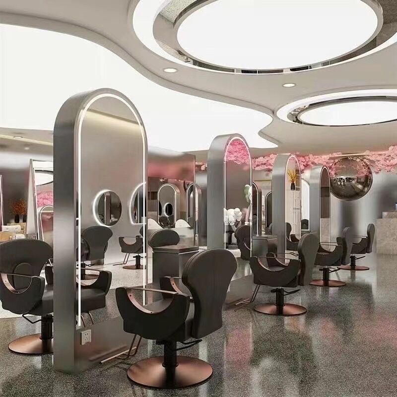 hair salon furniture set barber styling mirror stations makeup salon station with Double sided LED glass