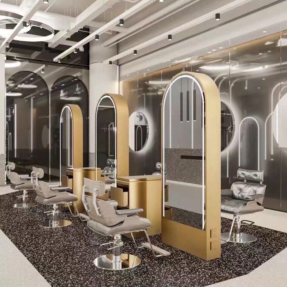 hair salon furniture set barber styling mirror stations makeup salon station with Double sided LED glass