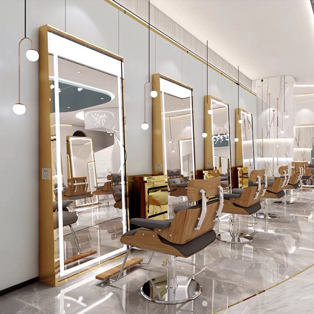 hair salon furniture set barber styling mirror stations makeup salon station with Double sided LED glass