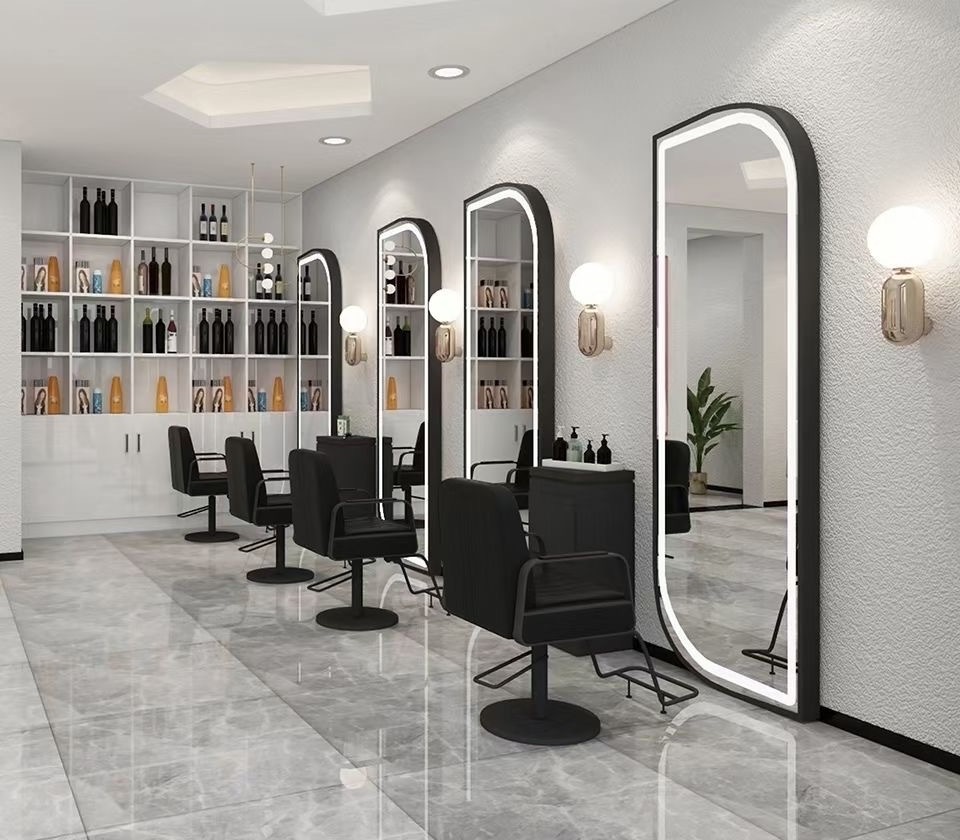 hair salon furniture set barber styling mirror stations makeup salon station with Double sided LED glass