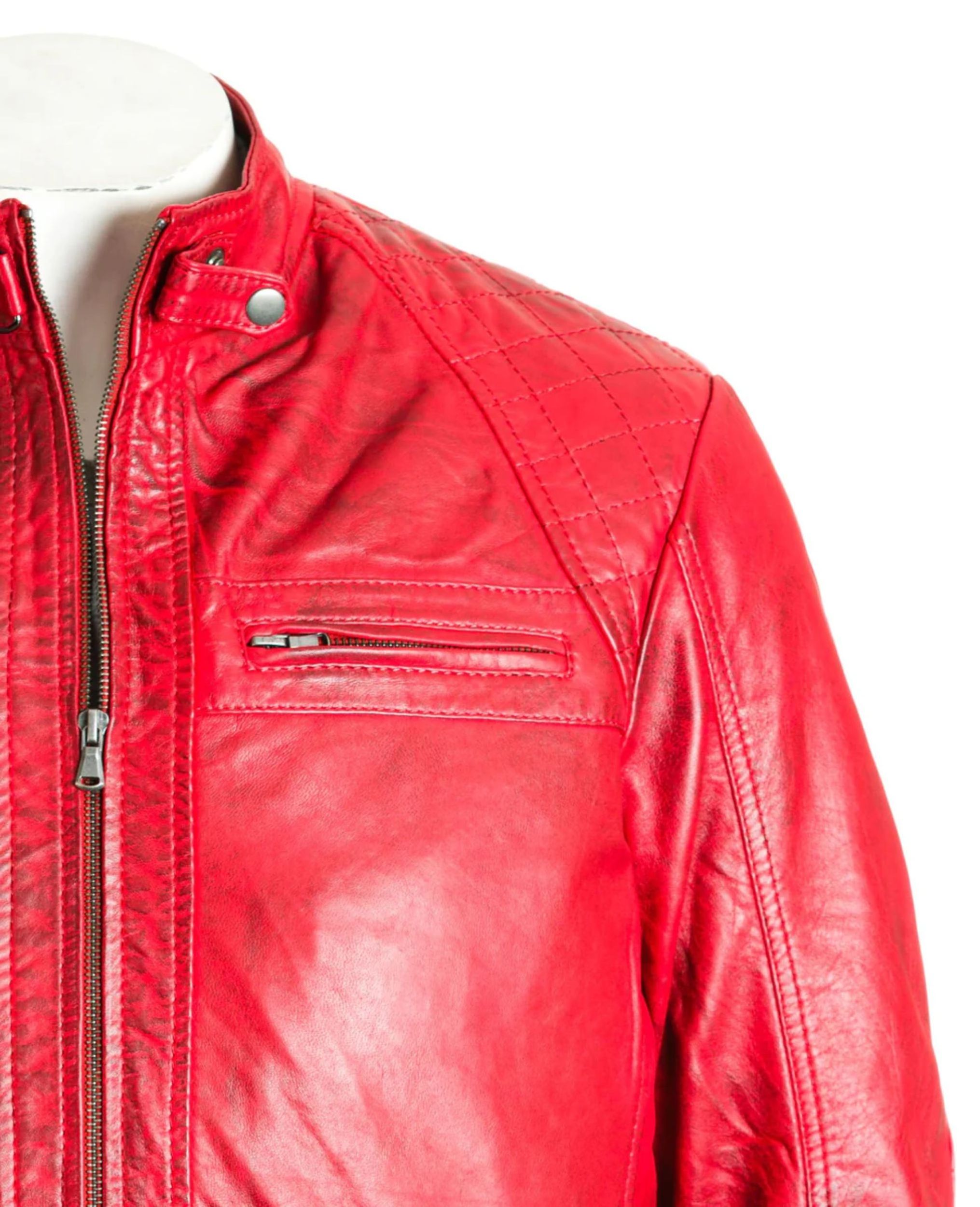 Heavy Winter Custom Red Color Leather Jacket Casual Stand Collar Motorcycle Leather Jackets For Men OEM ODM Service available