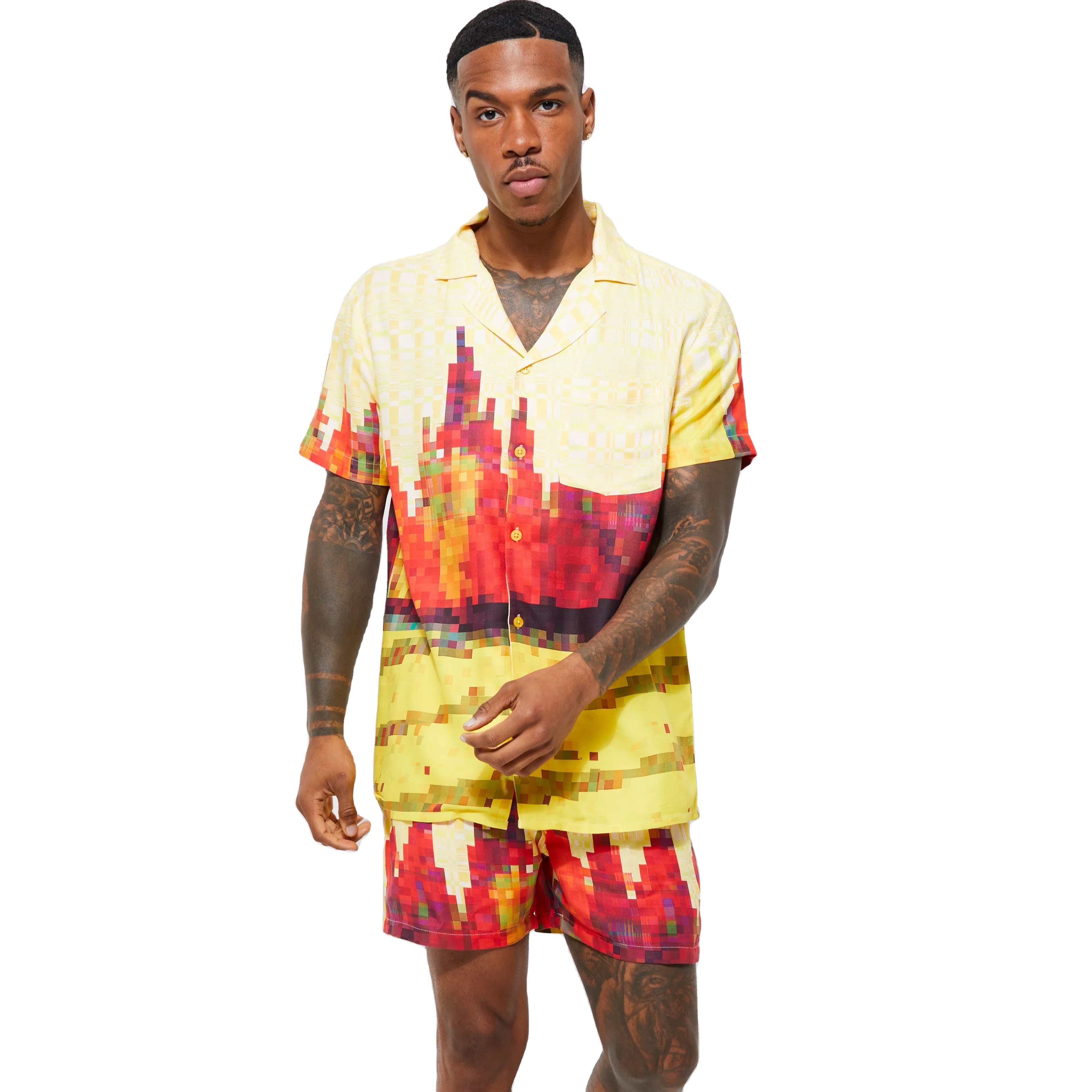 Mens Cotton Linen Two Piece Hawaiian Shorts Sets Tshirt With Matching Beach Wear Button Up Shirt Sports Shorts Summer Clothes