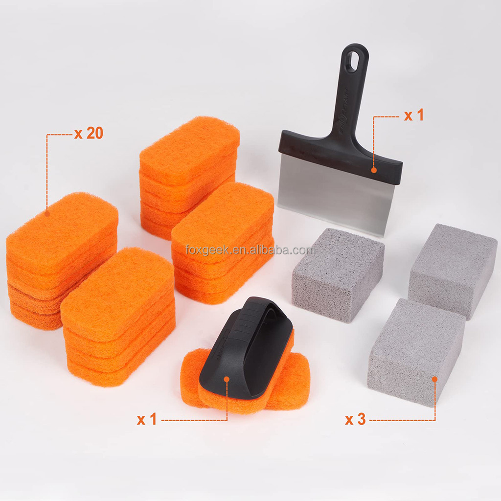 Grill Scraper for Blackstone Griddle Cleaning Kit, BBQ Pumice Stone Cleaning Bricks and Cleaning Brush Sponge Pads Custom