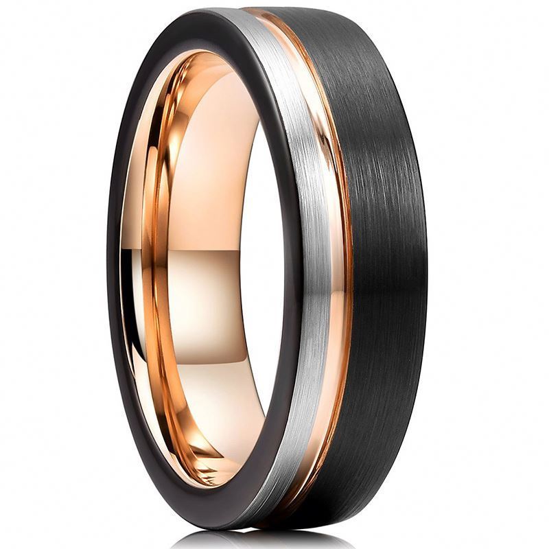 Custom Rings Tri Colors Tungsten Ring Men 4/5/6/7/8/9mm Flat Men Wedding Band Engraved Inner Polishing Manufacturer