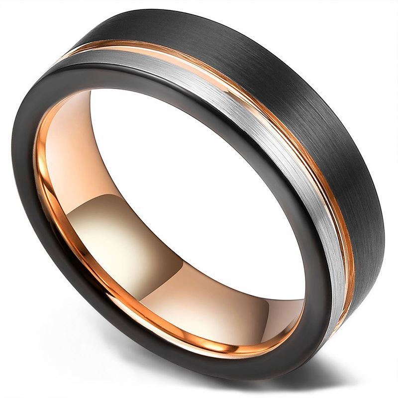 Custom Rings Tri Colors Tungsten Ring Men 4/5/6/7/8/9mm Flat Men Wedding Band Engraved Inner Polishing Manufacturer